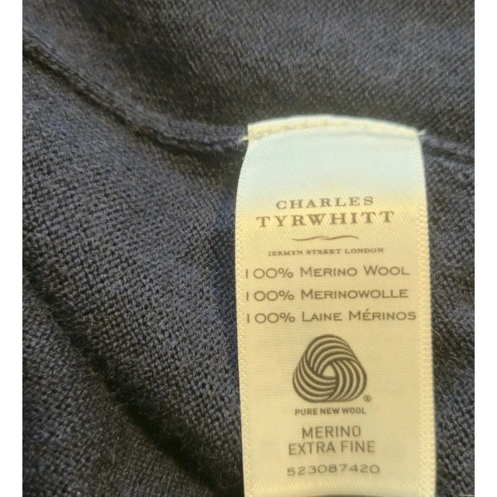 Charles Tyrwhitt Merino Wool Polo Sweater Navy Blue XL Men's Luxury Knit
